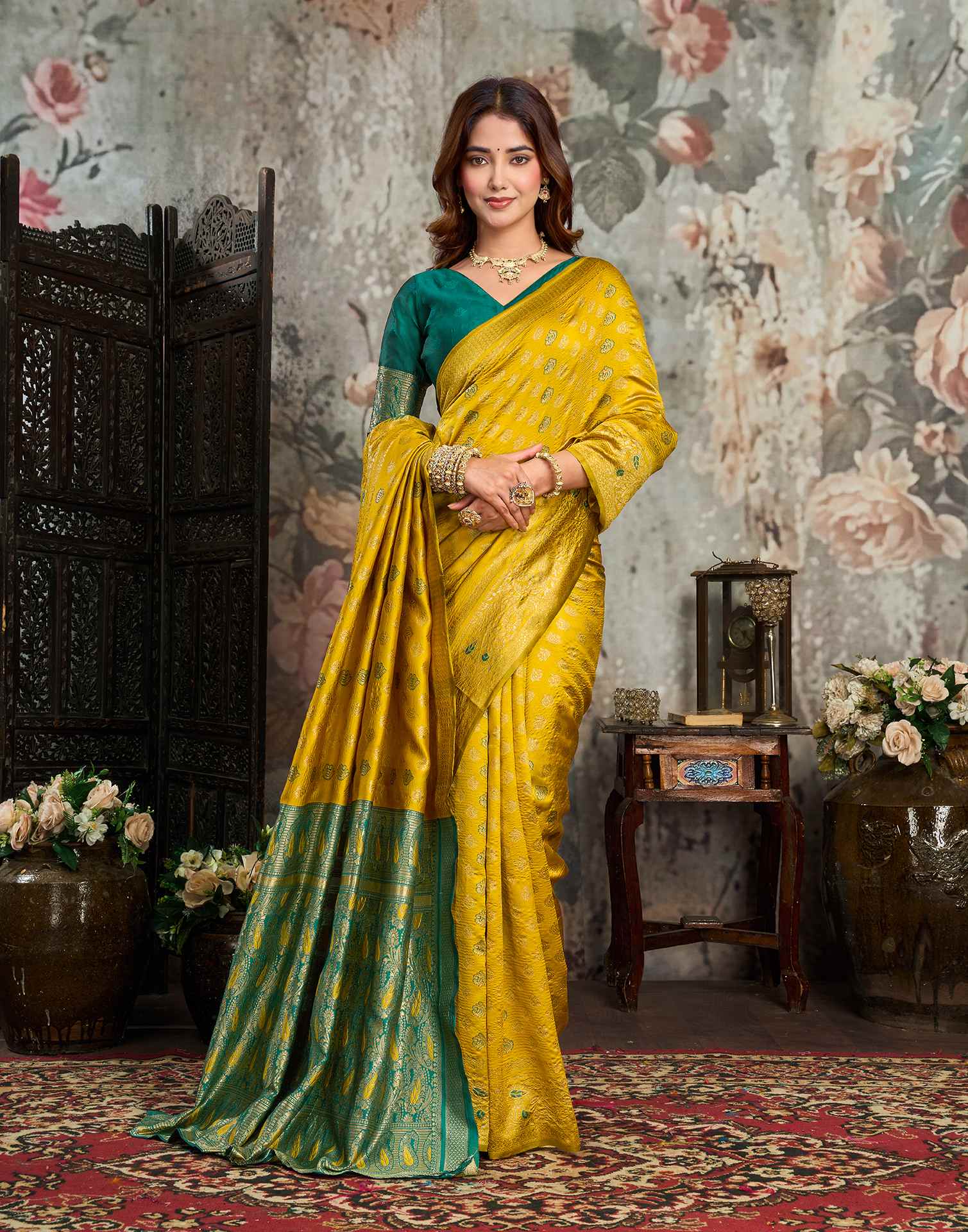 Yellow Silk Woven Banarasi Saree