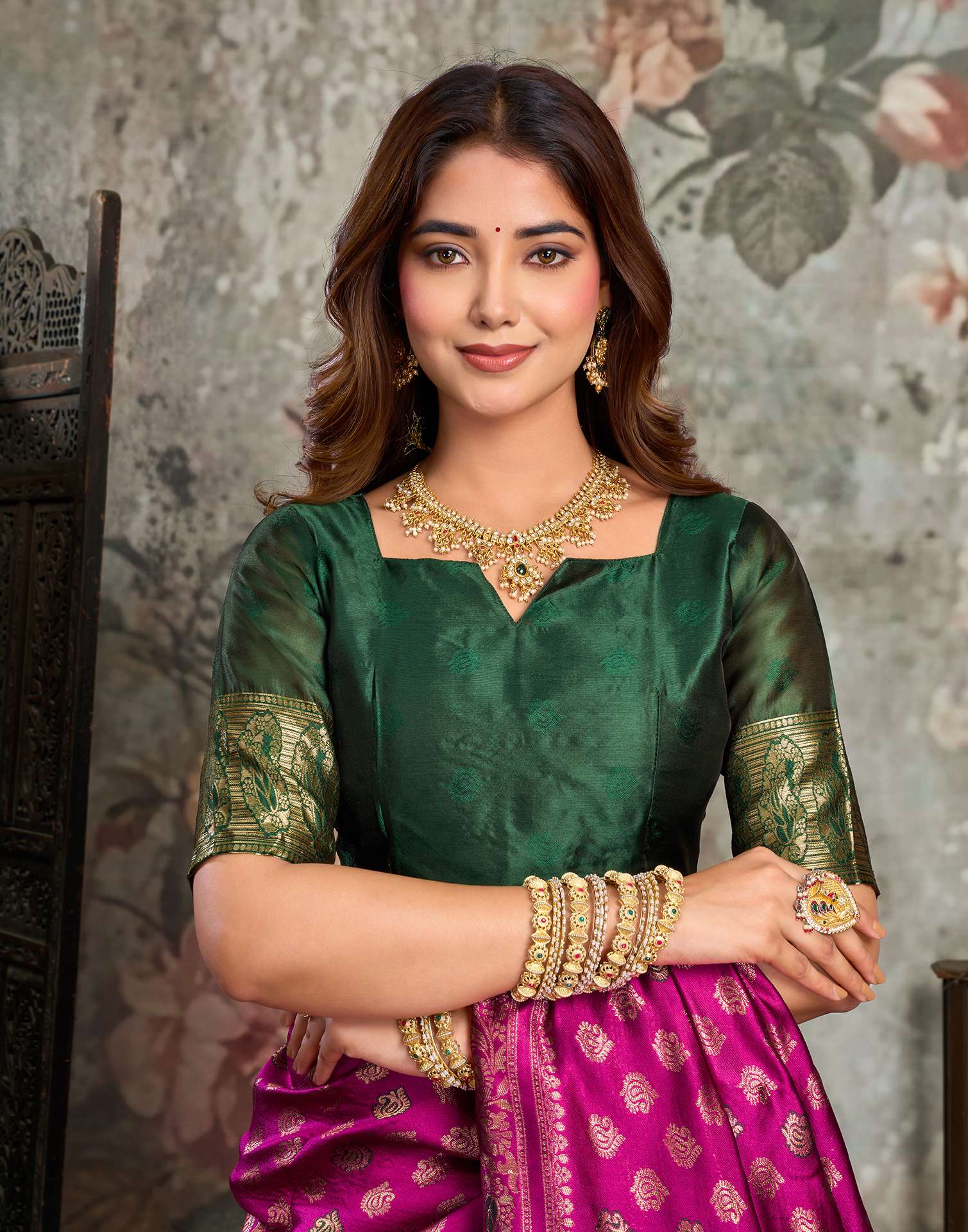 Magenta Silk Woven Banarasi Saree