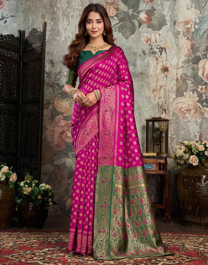 Magenta Silk Woven Banarasi Saree