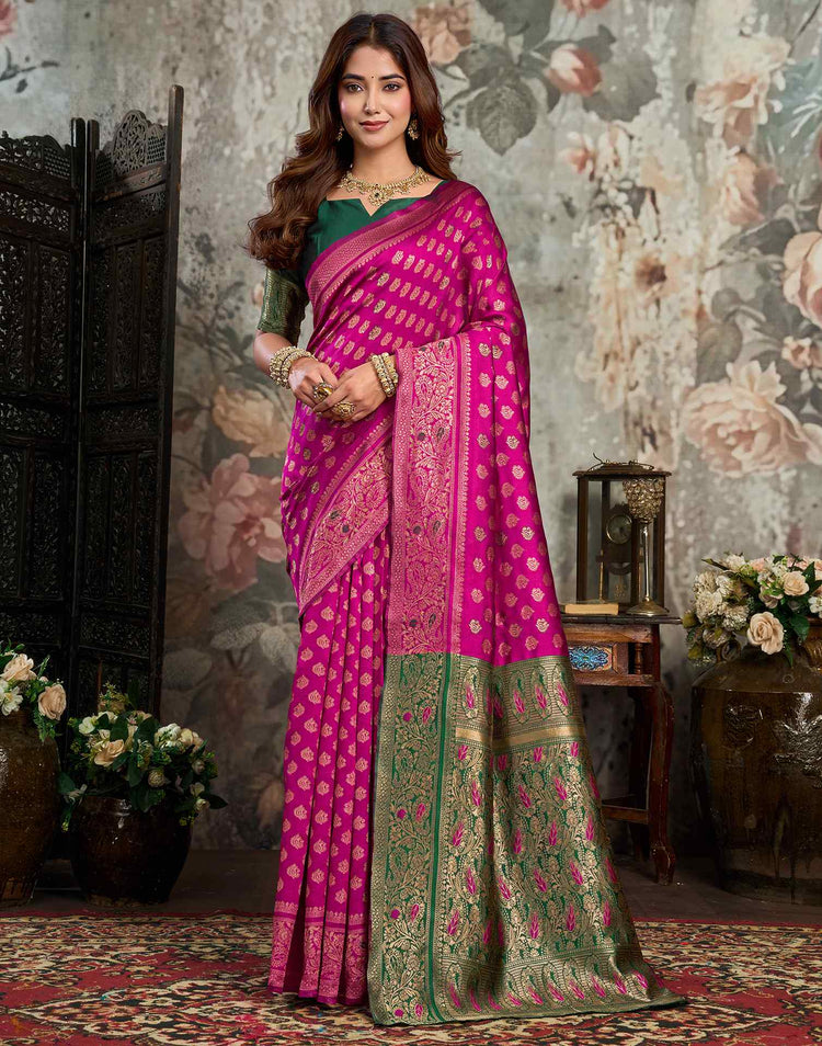 Magenta Silk Woven Banarasi Saree