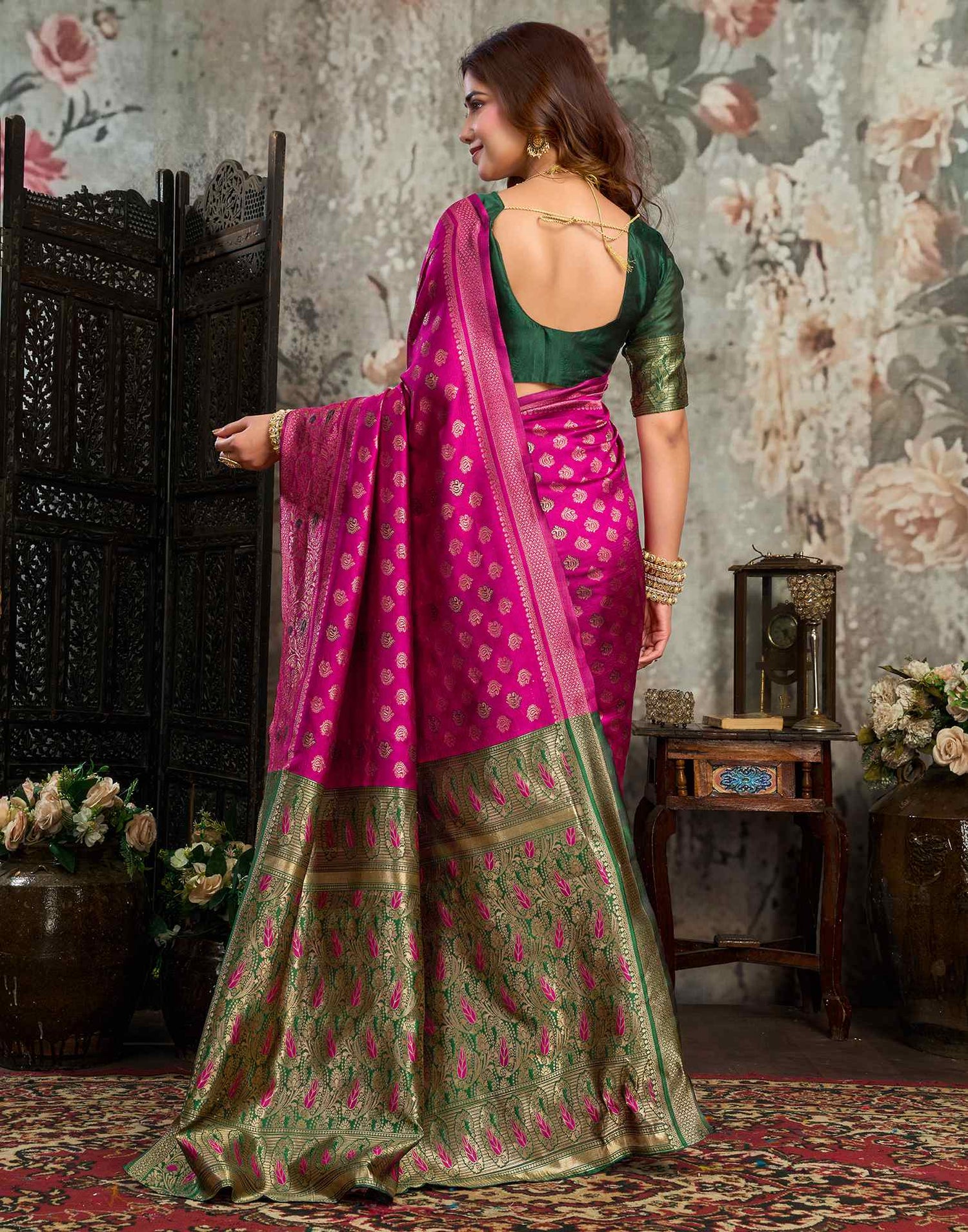 Magenta Silk Woven Banarasi Saree