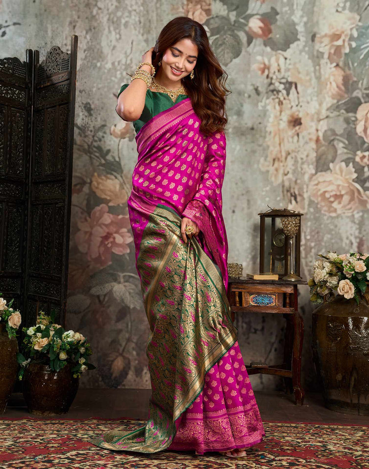 Magenta Silk Woven Banarasi Saree