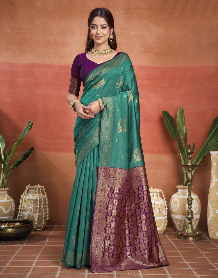 Turquoise Silk Woven Banarasi Saree