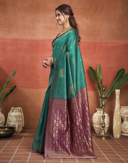 Turquoise Silk Woven Banarasi Saree