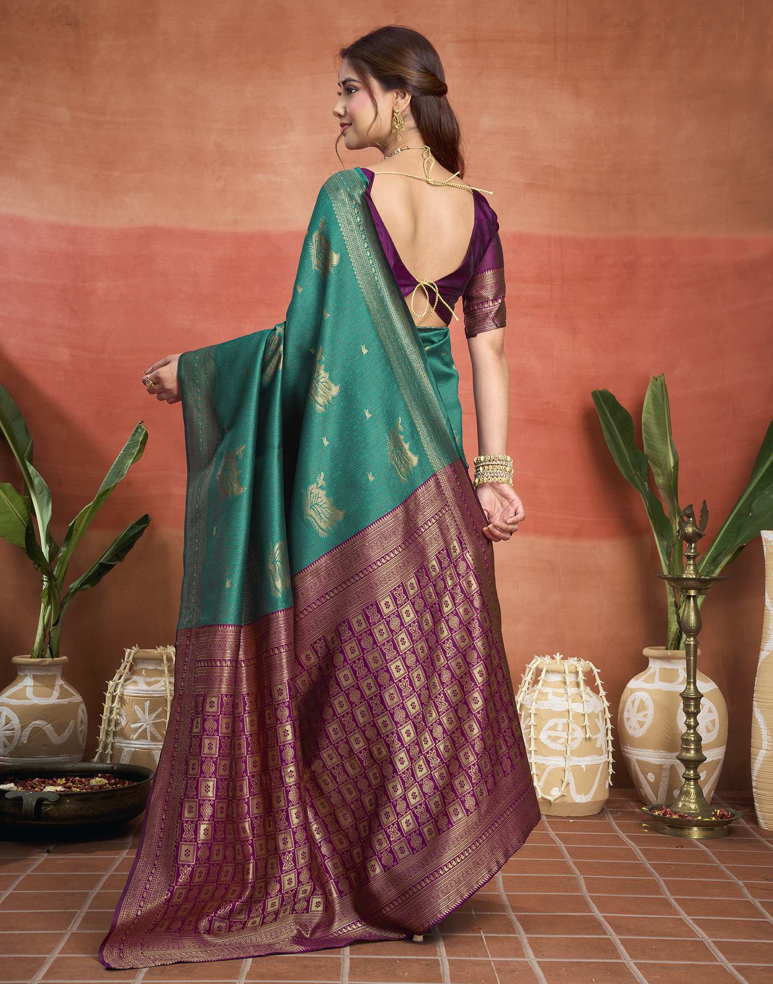 Turquoise Silk Woven Banarasi Saree