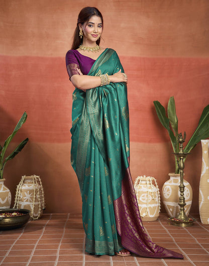 Turquoise Silk Woven Banarasi Saree