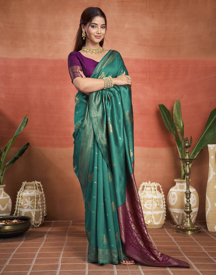 Turquoise Silk Woven Banarasi Saree