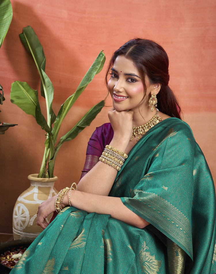 Turquoise Silk Woven Banarasi Saree