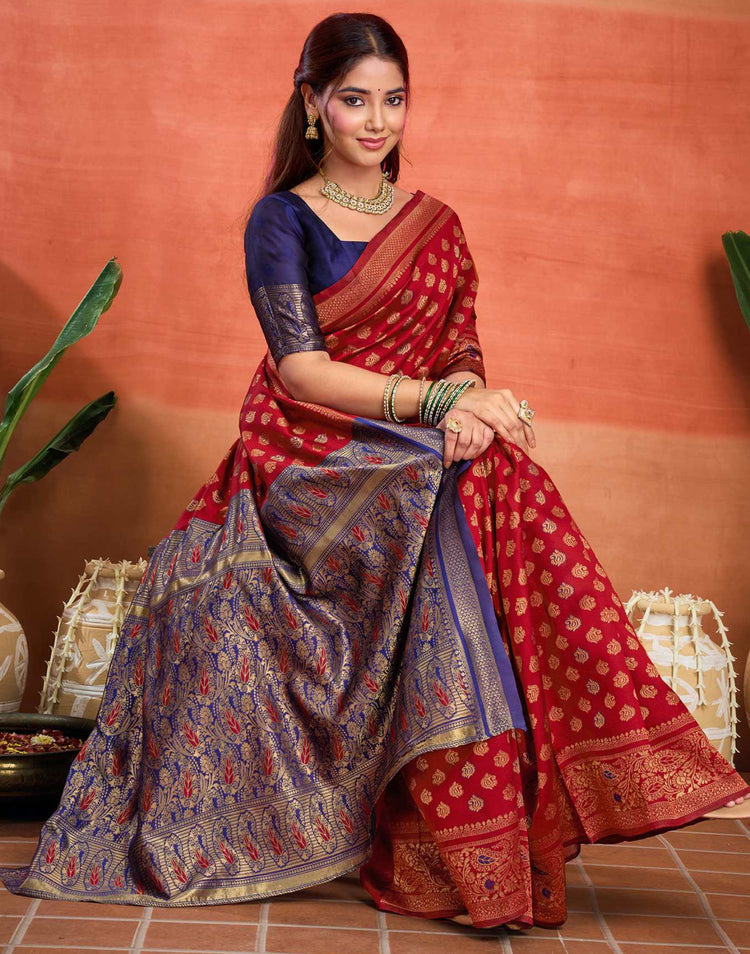 Red Silk Woven Banarasi Saree