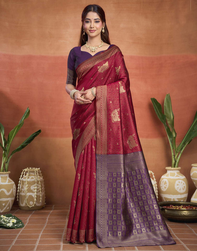 Maroon Silk Woven Banarasi Saree