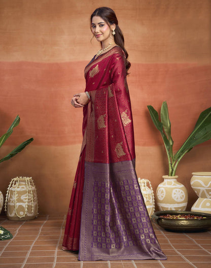 Maroon Silk Woven Banarasi Saree