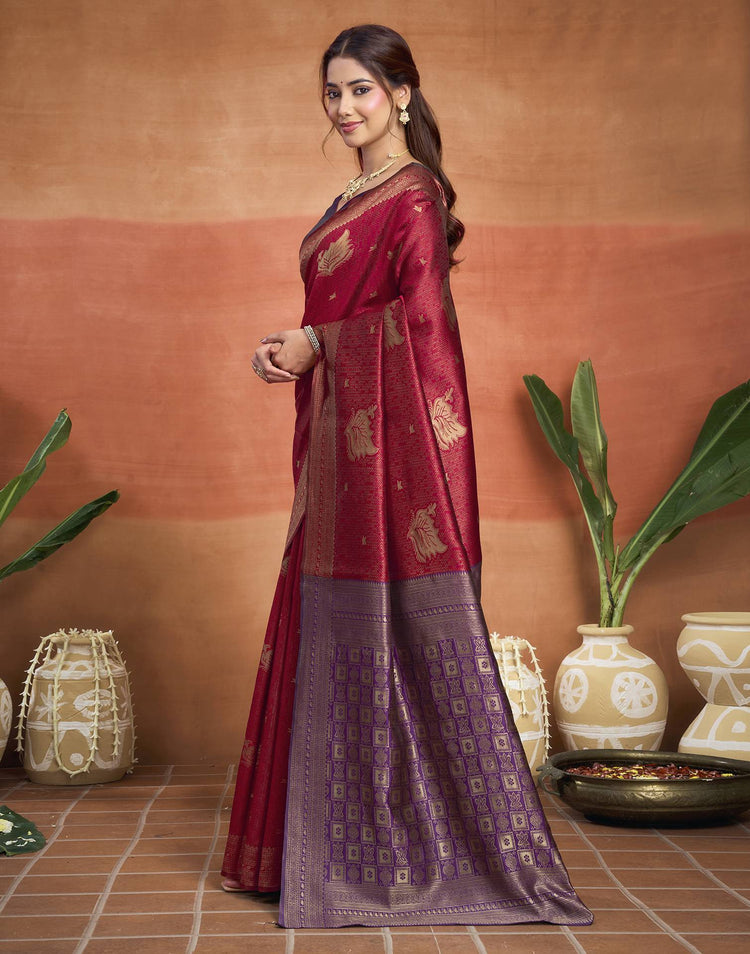 Maroon Silk Woven Banarasi Saree