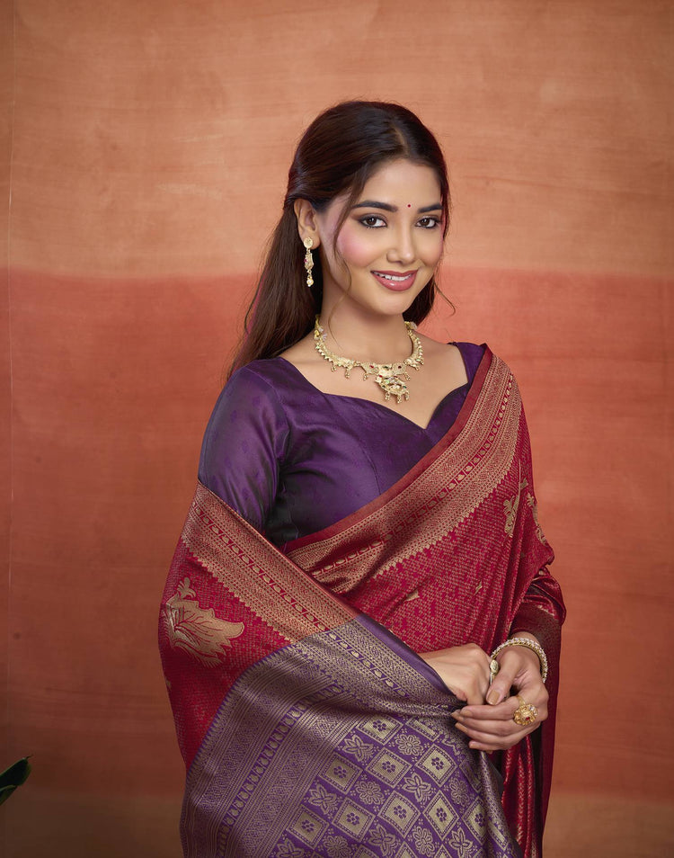 Maroon Silk Woven Banarasi Saree