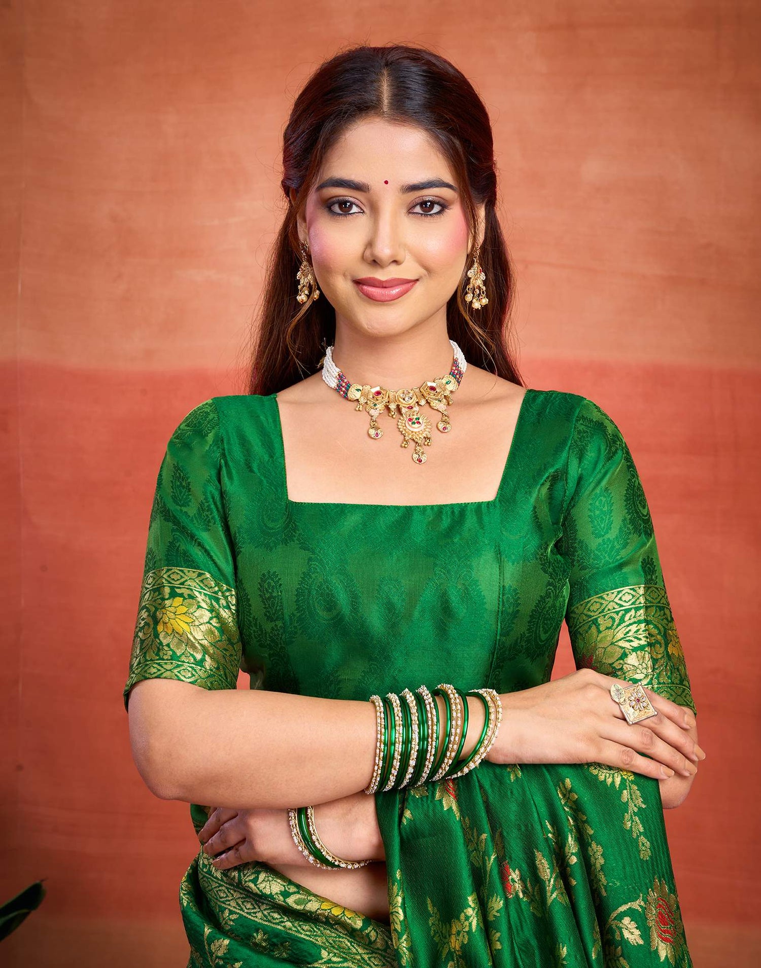 Parrot Green Silk Woven Banarasi Saree