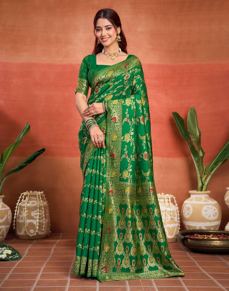 Parrot Green Silk Woven Banarasi Saree