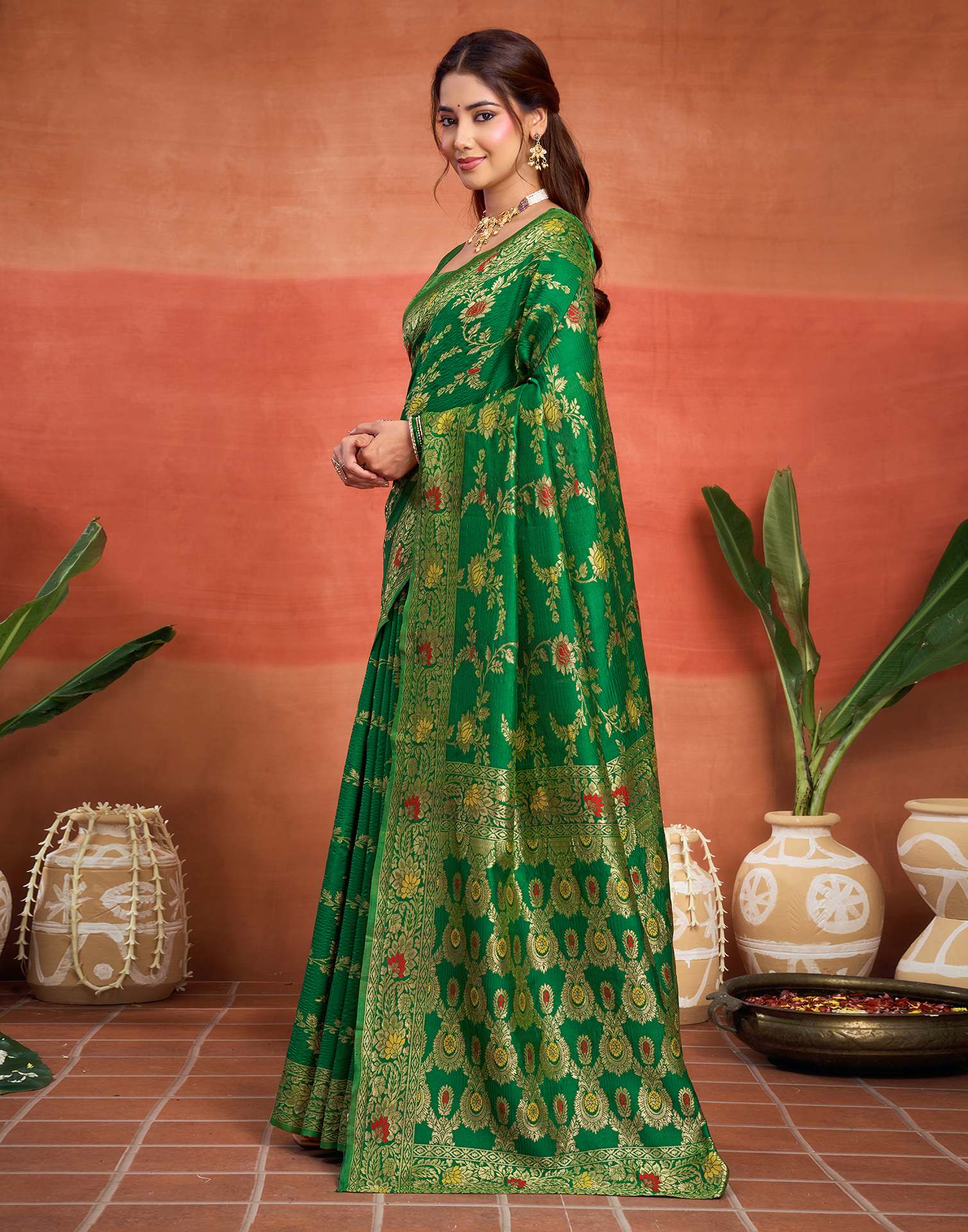 Parrot Green Silk Woven Banarasi Saree