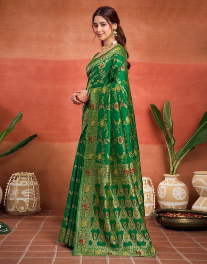 Parrot Green Silk Woven Banarasi Saree
