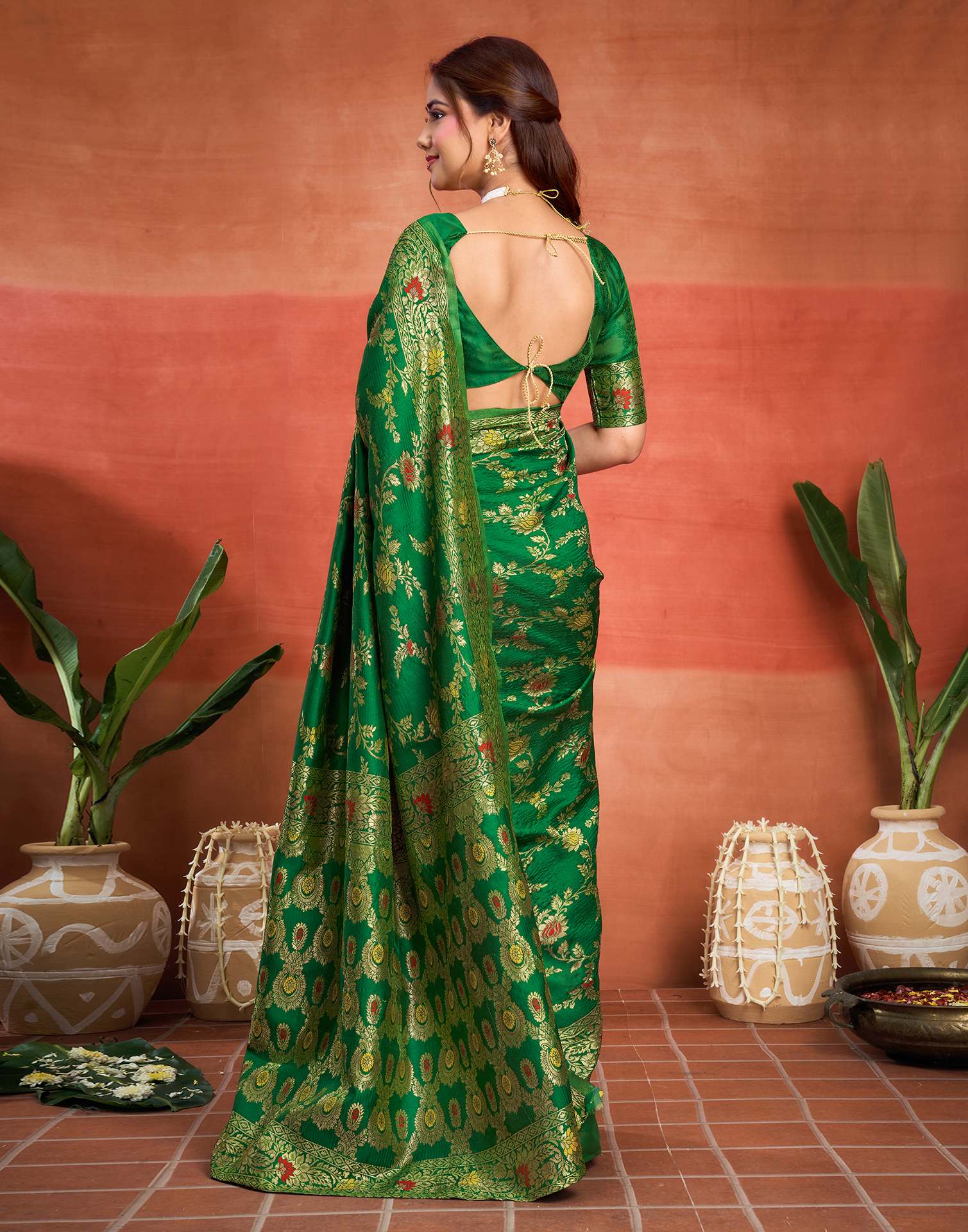 Parrot Green Silk Woven Banarasi Saree