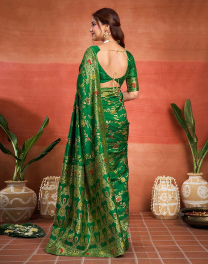 Parrot Green Silk Woven Banarasi Saree