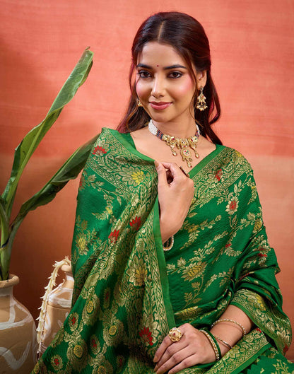Parrot Green Silk Woven Banarasi Saree