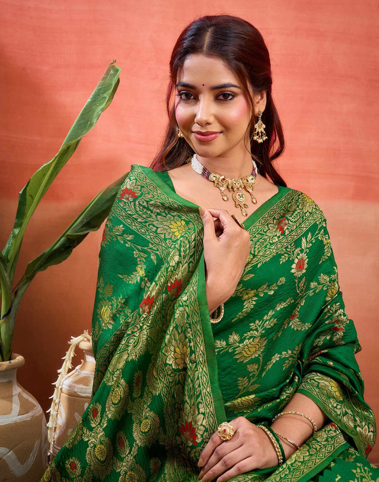 Parrot Green Silk Woven Banarasi Saree