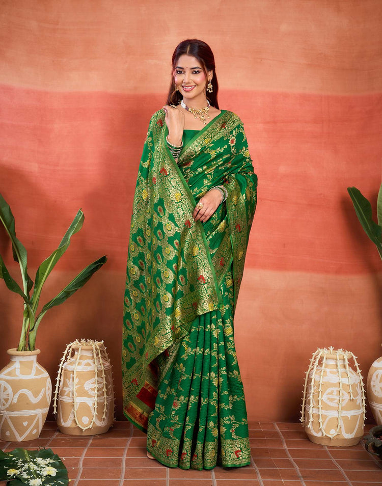 Parrot Green Silk Woven Banarasi Saree