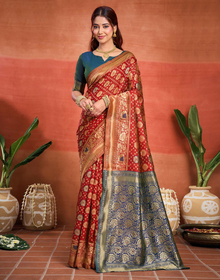 Red Silk Woven Banarasi Saree