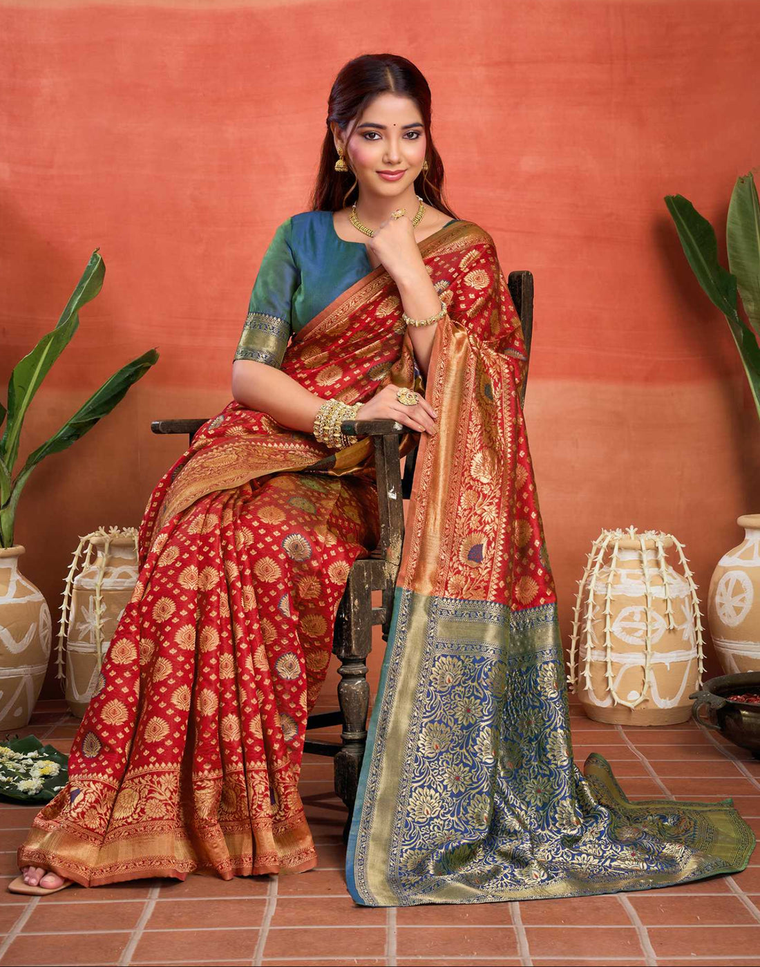 Red Silk Woven Banarasi Saree