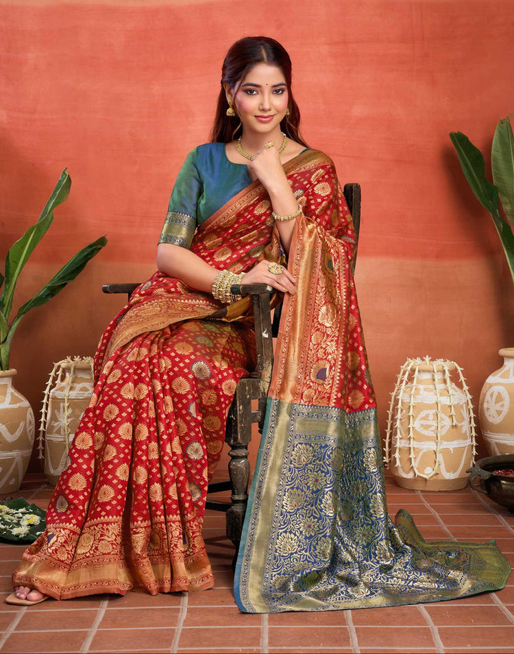 Red Silk Woven Banarasi Saree