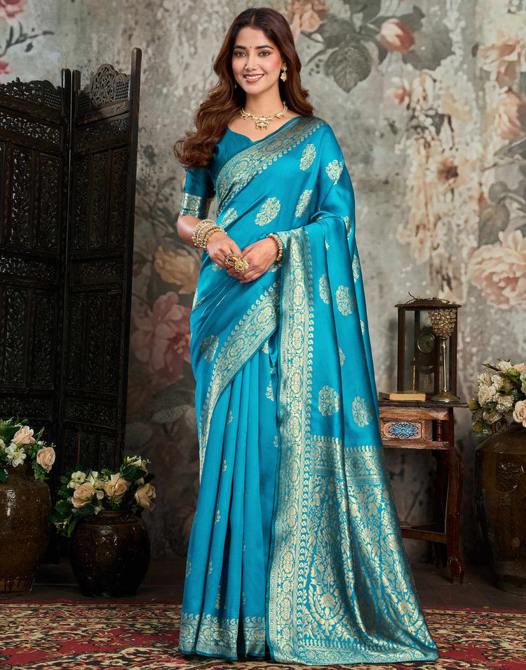 Blue Silk Woven Banarasi Saree