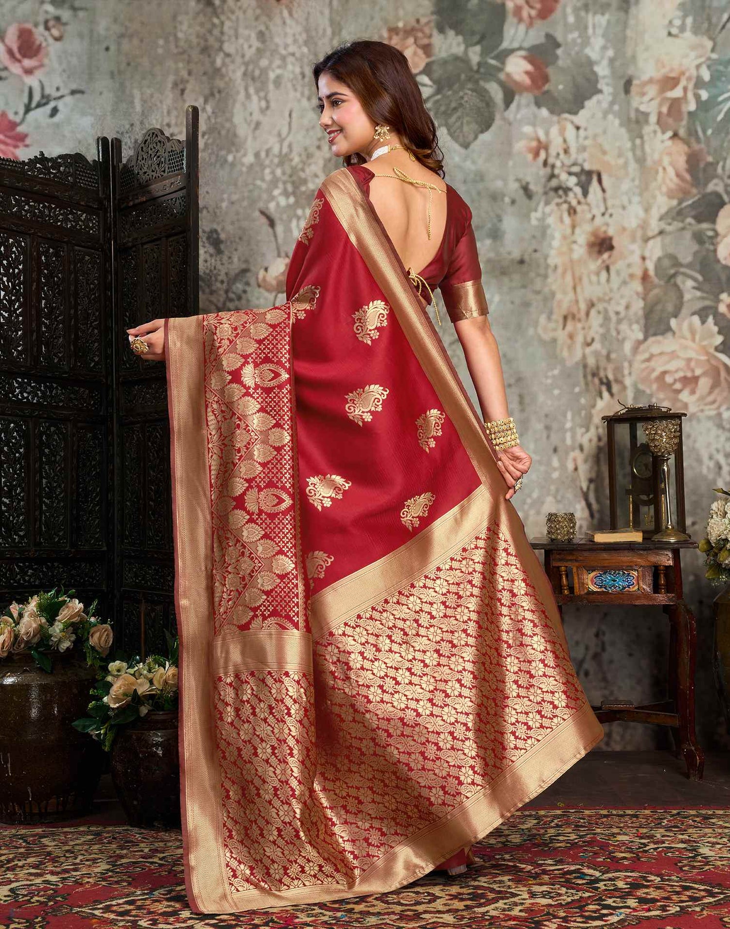Red Silk Woven Banarasi Saree
