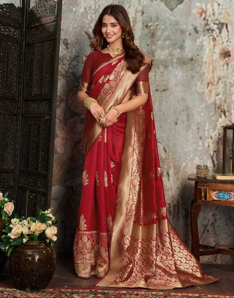 Red Silk Woven Banarasi Saree