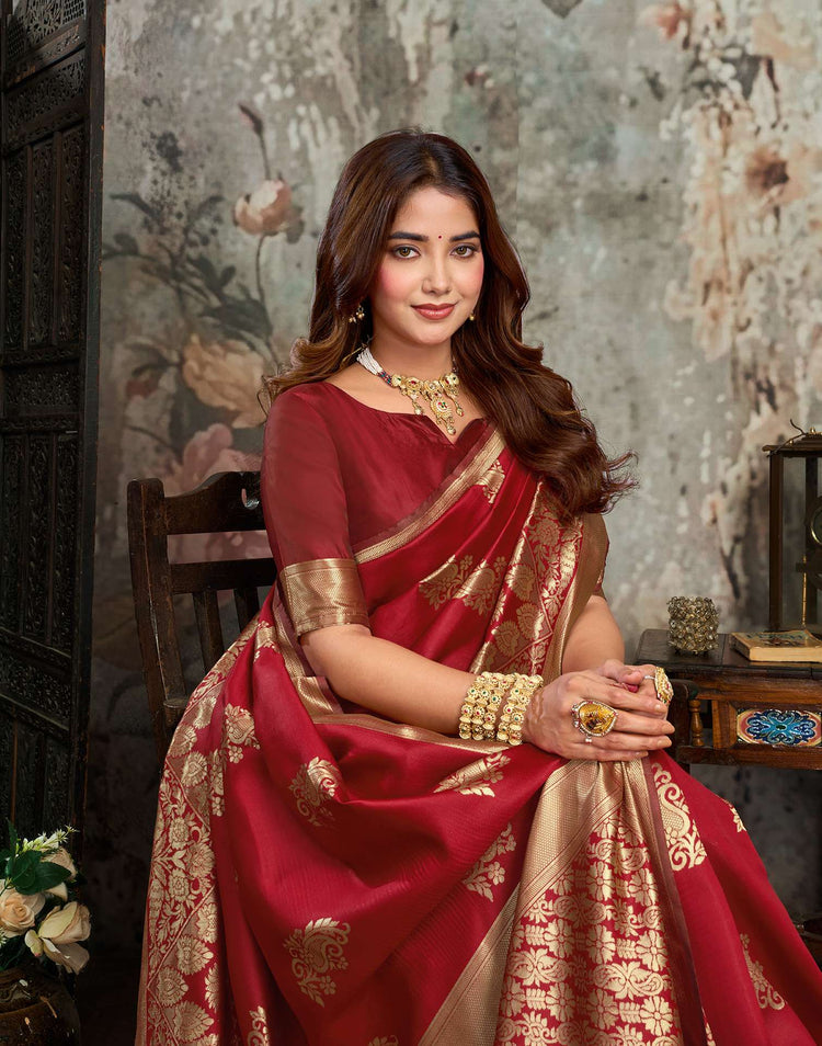 Red Silk Woven Banarasi Saree