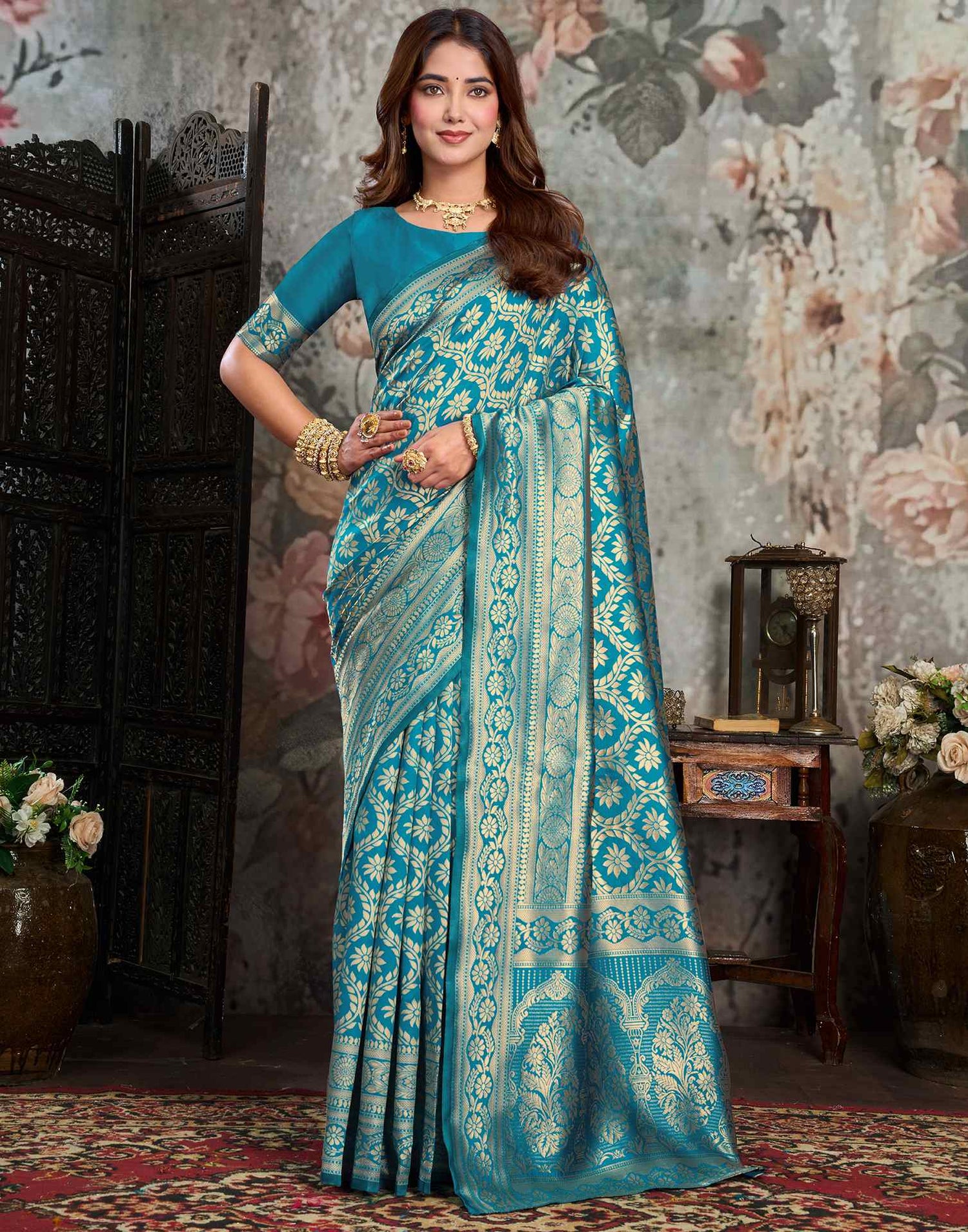Blue Silk Woven Banarasi Saree