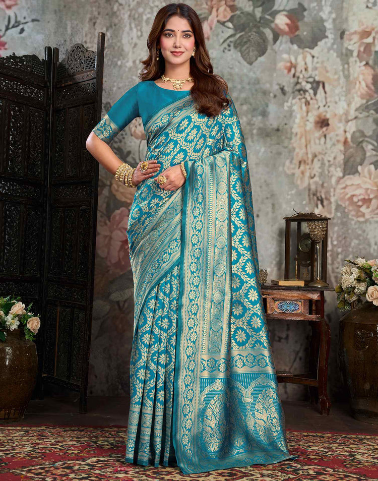 Blue Silk Woven Banarasi Saree