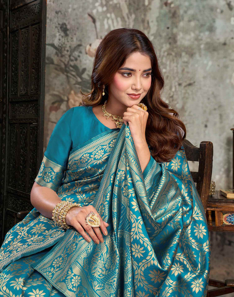 Blue Silk Woven Banarasi Saree