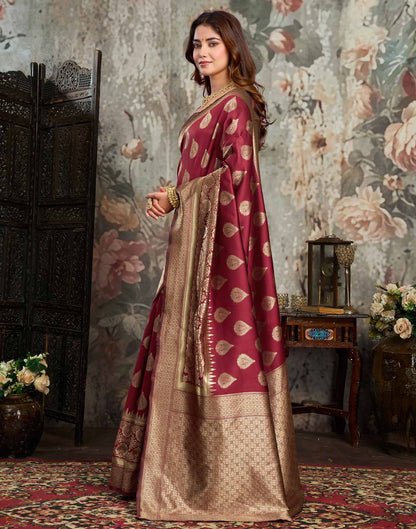 Maroon Silk Woven Banarasi Saree