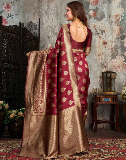 Maroon Silk Woven Banarasi Saree