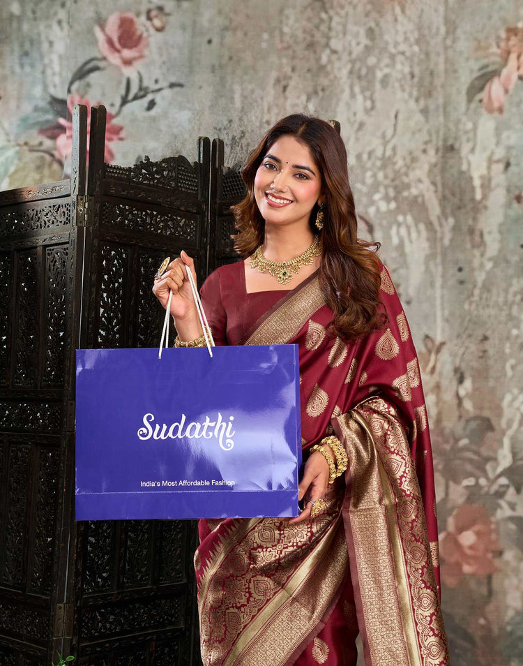 Maroon Silk Woven Banarasi Saree