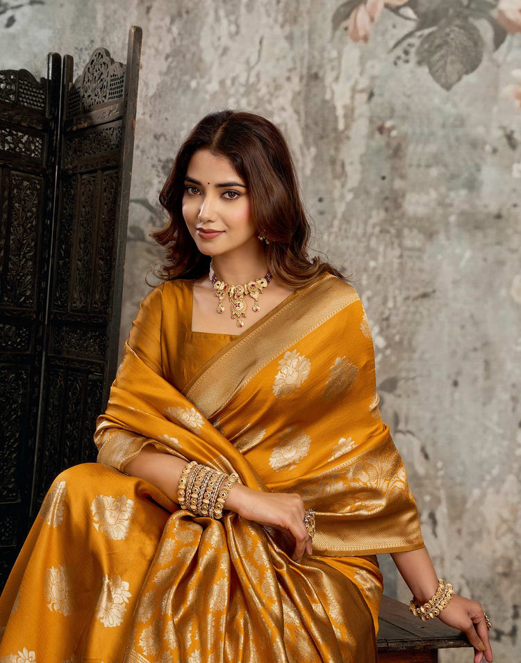 Yellow Silk Woven Banarasi Saree