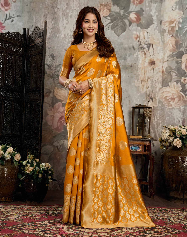 Yellow Silk Woven Banarasi Saree