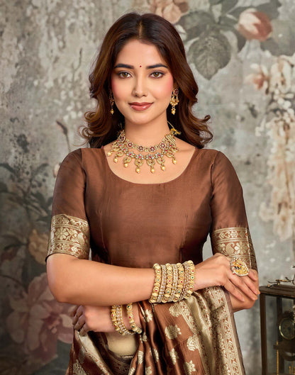 Brow Silk Woven Banarasi Saree