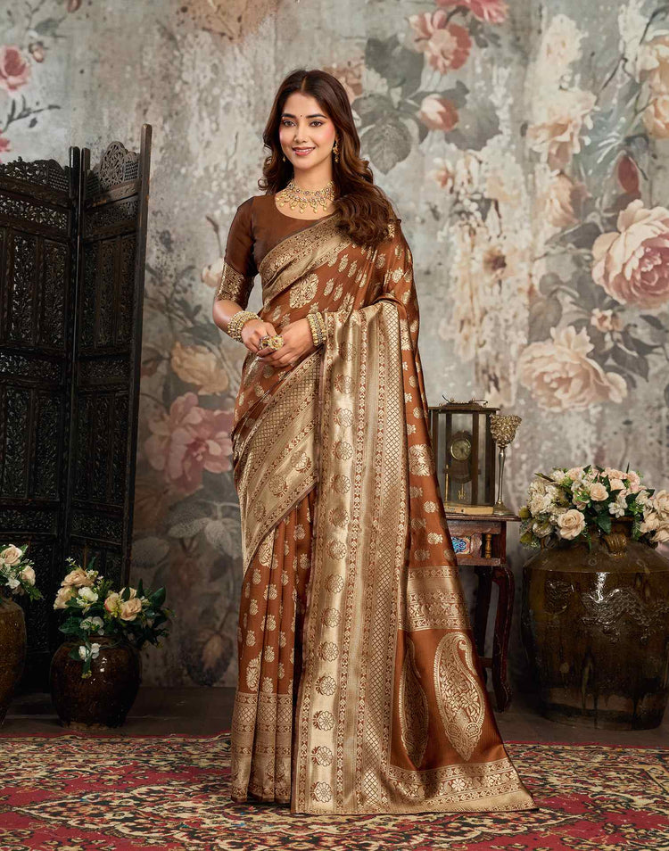 Brown Silk Woven Banarasi Saree