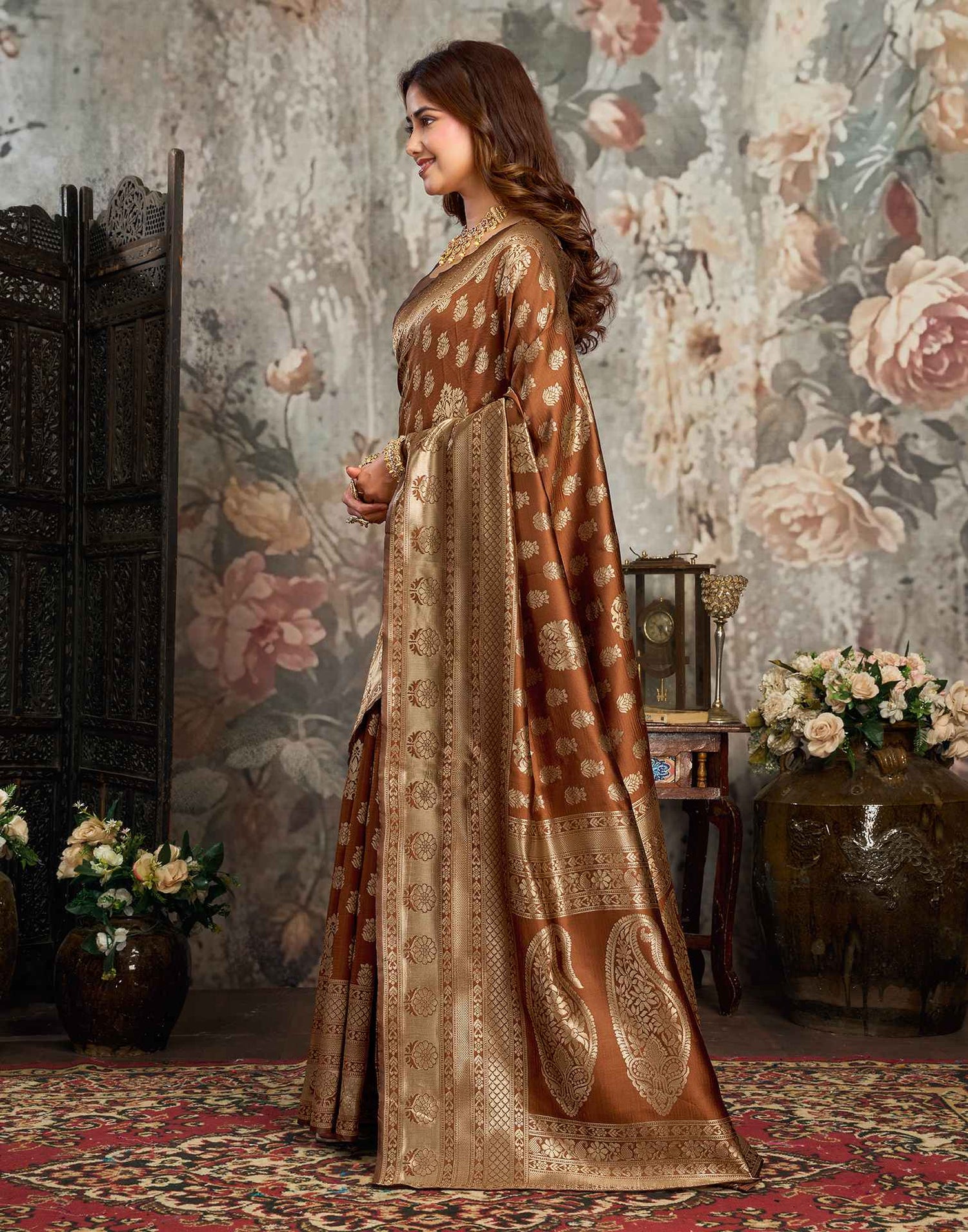 Brow Silk Woven Banarasi Saree