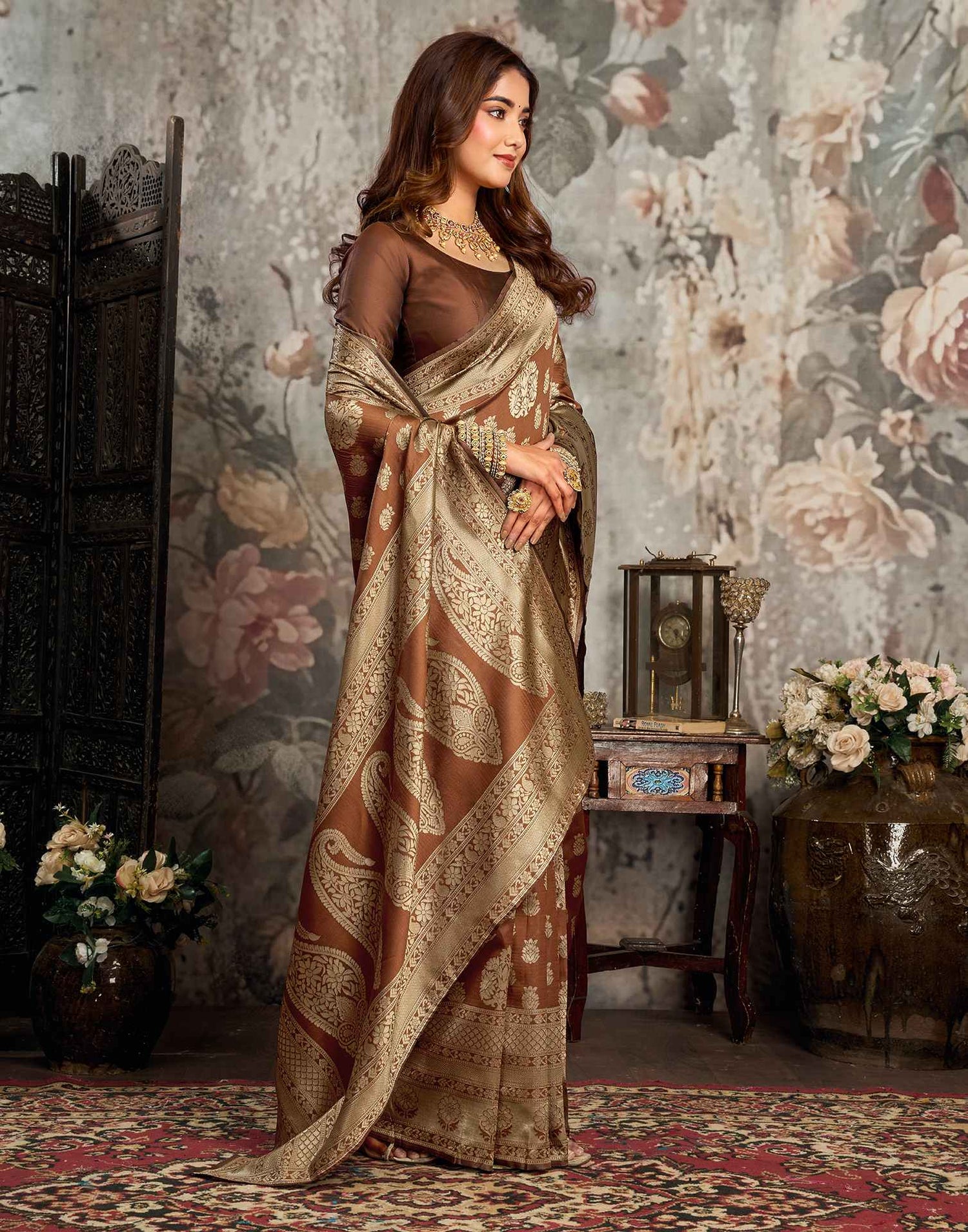 Brow Silk Woven Banarasi Saree