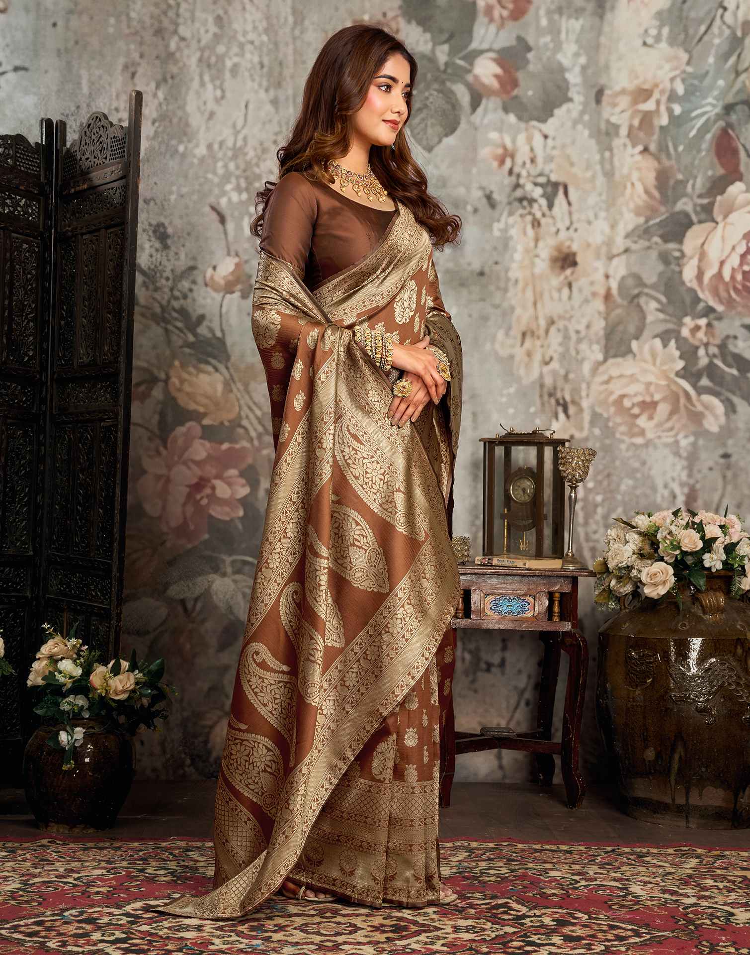 Brow Silk Woven Banarasi Saree