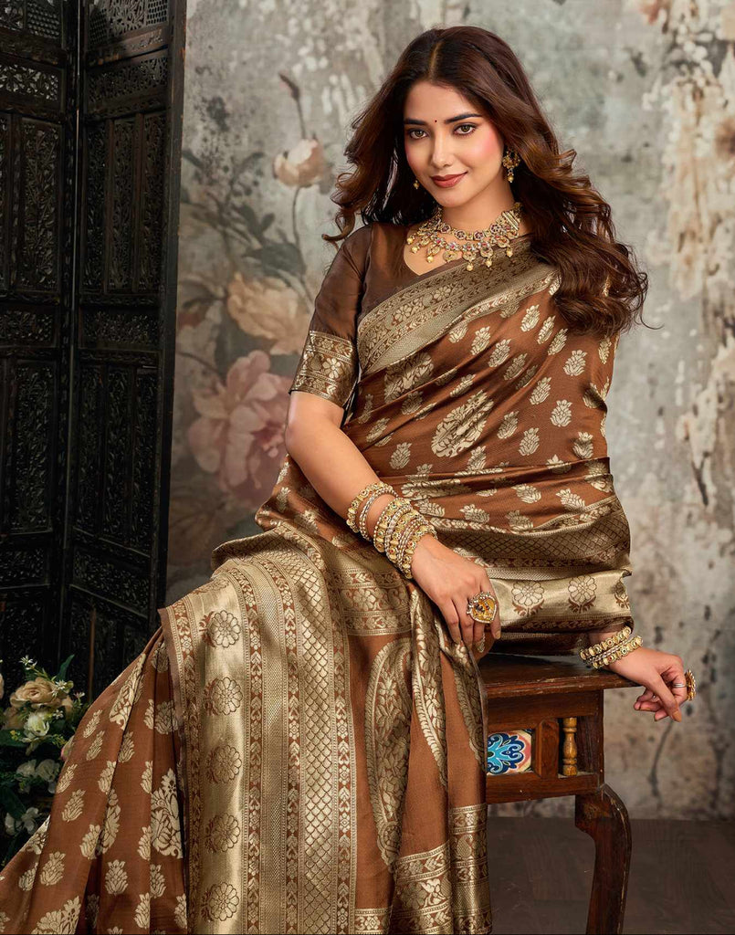 Brown Silk Woven Banarasi Saree