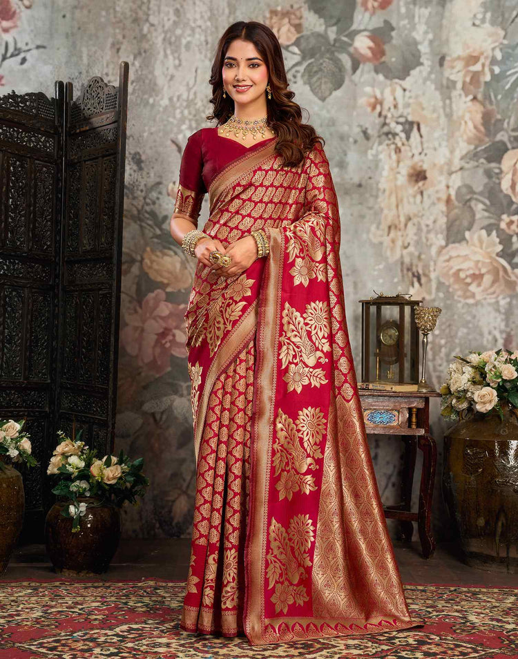 Red Silk Woven Banarasi Saree