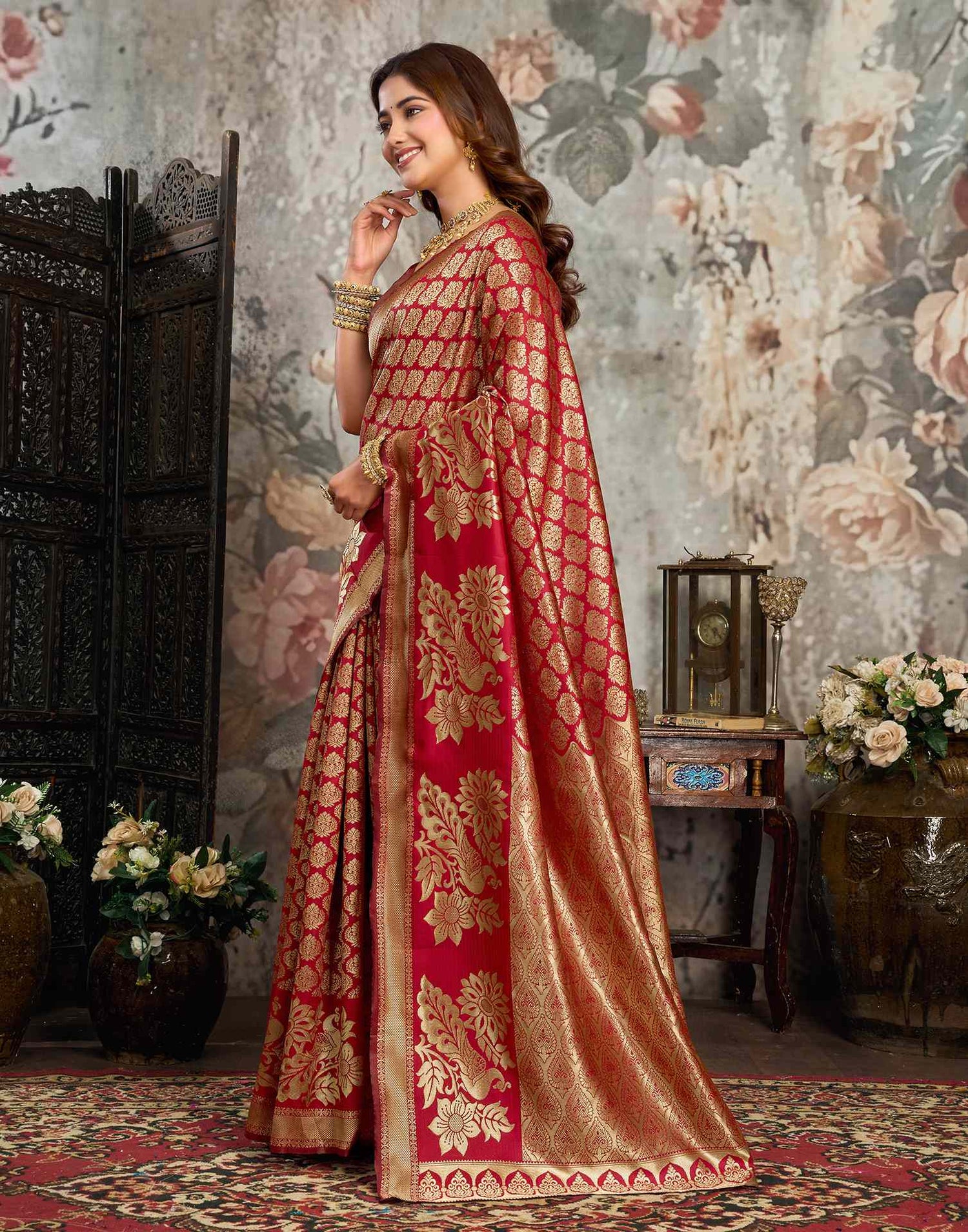 Red Silk Woven Banarasi Saree