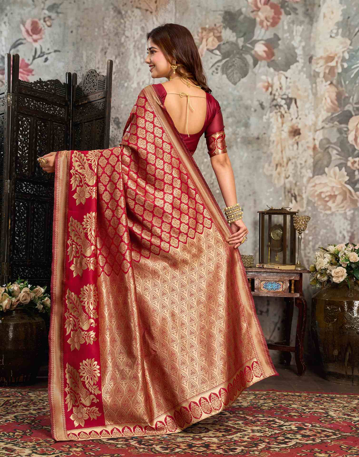 Red Silk Woven Banarasi Saree